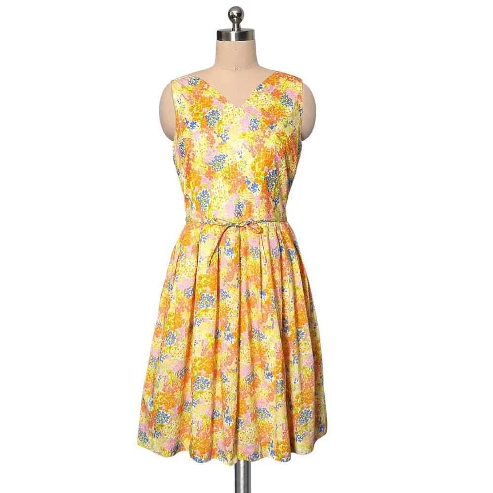 Vintage TALBOTS 100% Cotton Floral 50's Style Colorful Dress 6/8 Petite